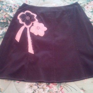 Ladles NY&CO Brown Skirt with Pink Embroidered Flower (16)